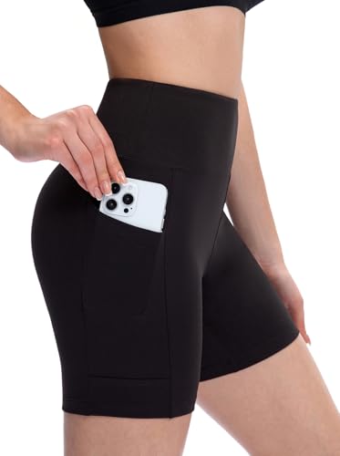 Workout Biker Shorts for Women High Waist Yoga Running Gym - Black, Small-Medium
