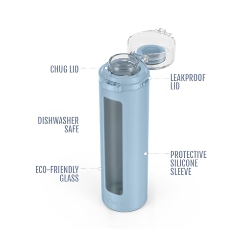 Ello Syndicate 20oz Glass Water Bottle with Flip Lid & Silicone Sleeve - Tech Blue