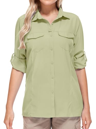 Women UPF 50+ Safari Sun Protection Shirt Khaki XX-Large Quick Dry Outdoor Hiking Travel