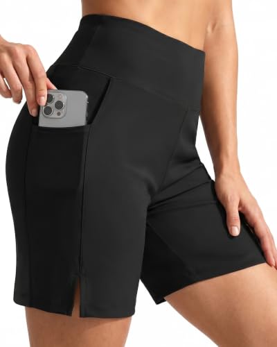 Women Swim Shorts 5 Inch High Waist Quick Dry Beach Bathing Suit - Black, Large