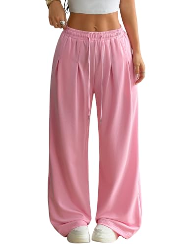 Women's Wide Leg Sweatpants High Waist Baggy Pleated Pants Medium Pink