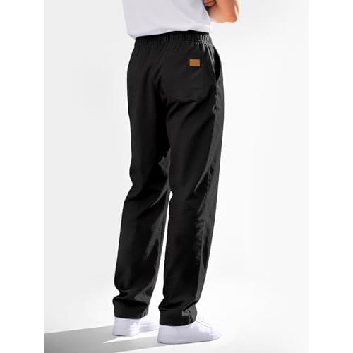 Comdecevis Mens Casual Pants Drawstring Elastic Waist Joggers Sweatpants with Pockets Straight Leg Cargo Pants