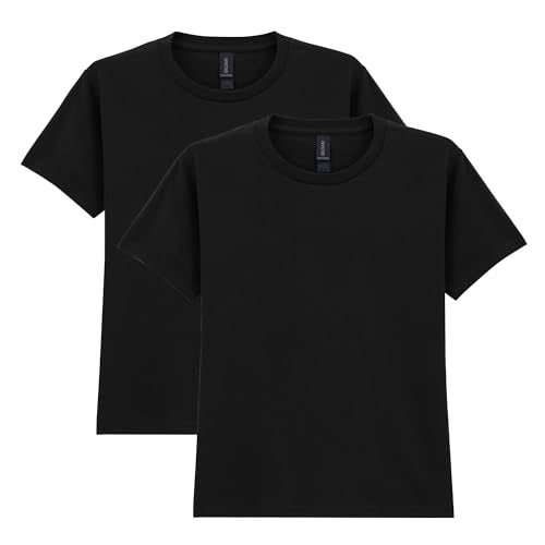 X-Large Black Unisex Youth Heavy Cotton T-Shirt - 2 Pack