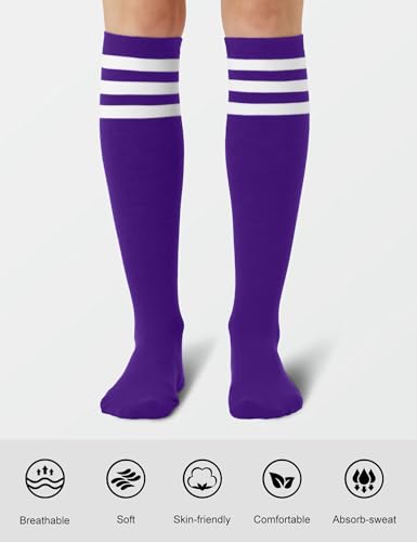 Joulli Women's Knee High Stripe Socks - 1 Pair Purple - Outdoor Sport Socks