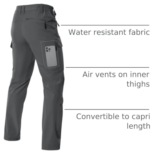 Moosehill Men's Cargo Pants - Lightweight, Quick Dry, Stretch, 32W x 32L Dark Grey