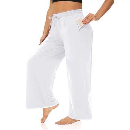 Plus Size Wide Leg Pants for Women with Pockets Drawstring Lounge Trousers