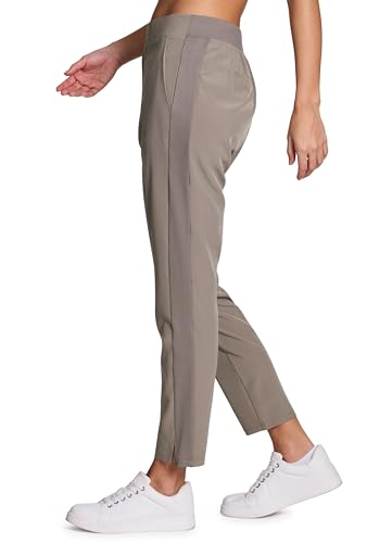 RBX Women's Ankle Pant - Quick Dry Lightweight Stretch Flat-Front Trousers - Medium / Ribbed Side Driftwood