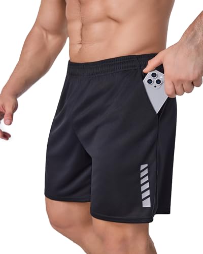 Men's Running Shorts with Pockets - Athletic Gym Basketball Shorts, 2-Pack Medium Black & Deep Grey
