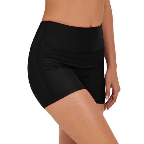 Tournesol Women's 3" Swim Shorts High Waisted Bathing Suit Bottoms Seamless Board Shorts UPF50+ Boyshorts with Pockets