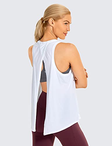 Large White Pima Cotton Tank Top for Women - Open & Tie Back Sporty Design