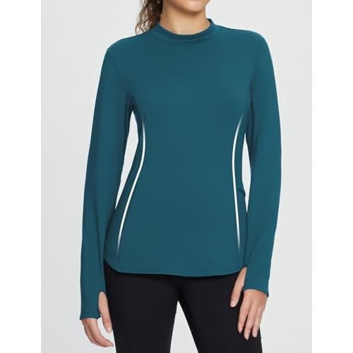 baleaf Women's Thermal Shirts Fleece Lined Tops Long Sleeve Mock Neck Cold Weather Running Workout Gear Pocket Thumbhole