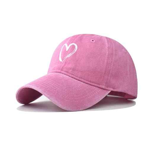 Women's Vintage Washed Baseball Cap Adjustable Cute Heart Graphic Cotton Dad Hat