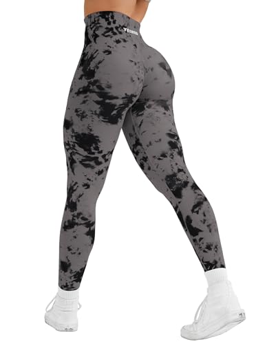 YEOREO CoreFlex Seamless Scrunch Yoga Leggings - Medium Black & Grey