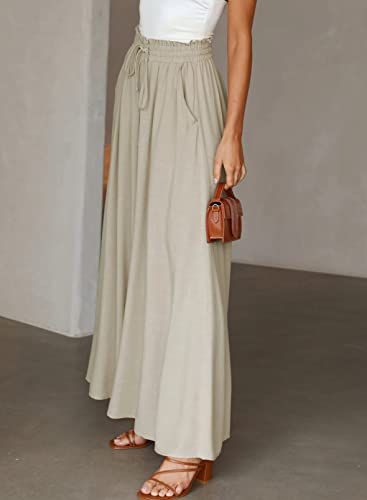 Dokotoo Wide Leg Pants for Women Beige Medium Casual Elastic Waist Drawstring Pants