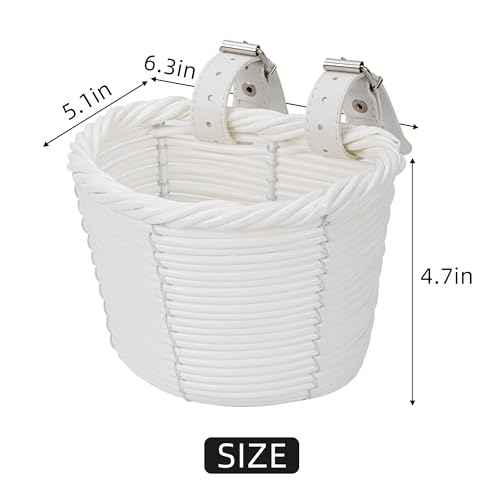Kids Bike Basket Front, Little Girls Bicycle Small Baskets for Women Brown Mini Cute Round Wicker Woven Lass Basket for Boys