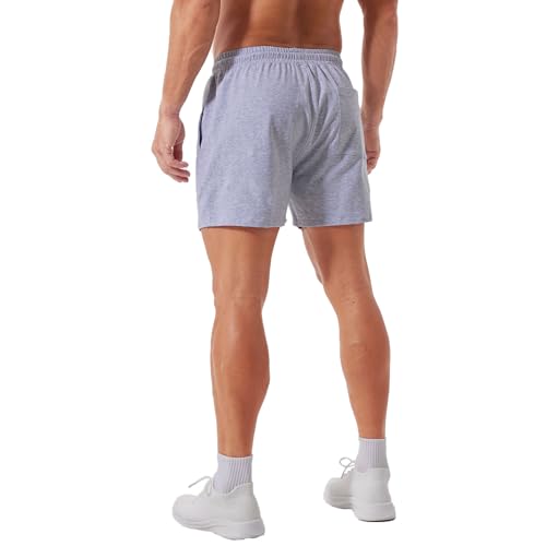 Men's Cotton Sweat Shorts 5 Inch Workout Athletic Gym with Pockets - Medium Light Gray