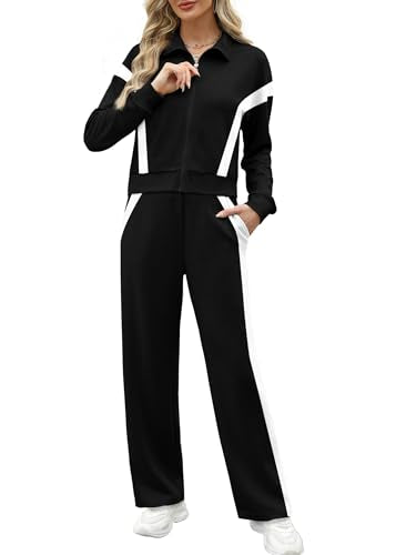 XIEERDUO Women's Lounge Sets 2025 Sweatsuit 2-Piece Outfits XL Black White