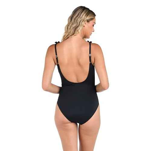 La Blanca Womens Island Goddess Ruffled Plunge One Piece Swimsuit