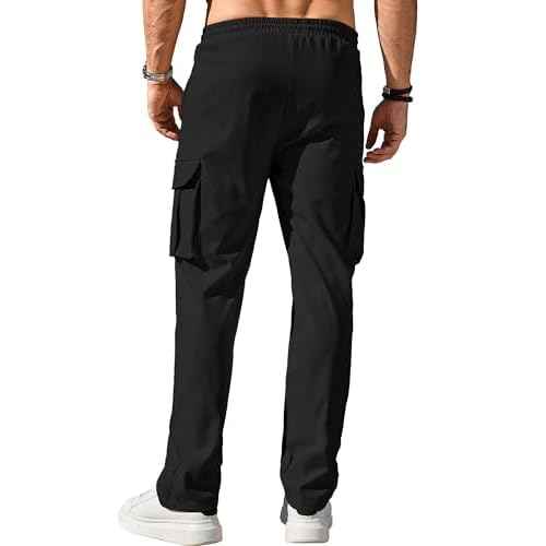 Comdecevis Men's Casual Cargo Pants Workout Joggers Stretch Sweatpants Hiking Drawstring Tactical Pants with Multi Pockets