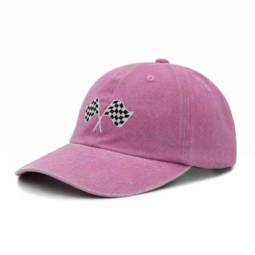 Racing Car Flag Hat for Men Women, Adjustable Embroidered Washed Race Car Baseball Cap