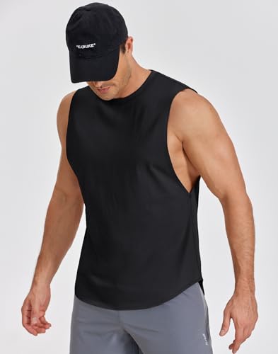 Men's Workout Tank Top - Cotton Sleeveless Muscle Gym Shirt Large Black