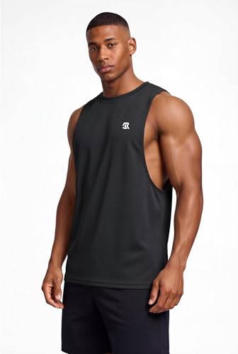 Men's Workout Tank Top Gym Bodybuilding Sleeveless Shirt - Medium Black