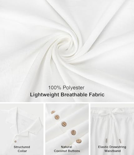 Men's 2-Piece Summer Beach Outfit - White XL Casual Linen Shirt & Pants Set