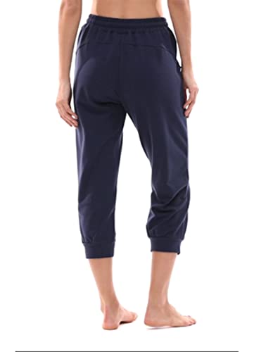 KaiDi Women's Navy Blue Capri Joggers with Pockets, Large