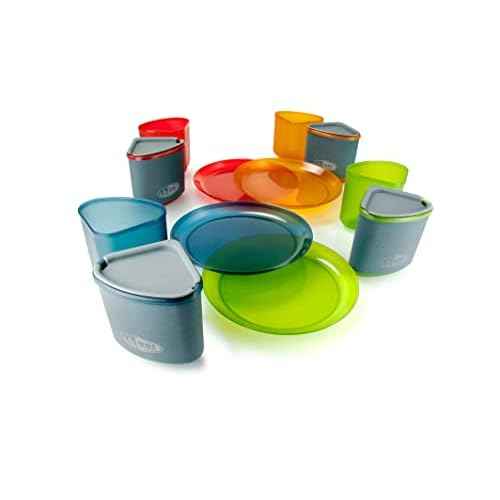 GSI Outdoors Infinity 4 Person Compact Nesting Tableset for Ultra-Light and Compact with Cup, Bowls and Plates for Camping, RV, or BBQ