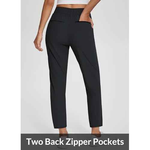 baleaf Womens Travel Pants Lightweight Stretch with Zipper Pockets Petite Ankle Dressy Golf Work Business Casual Slacks