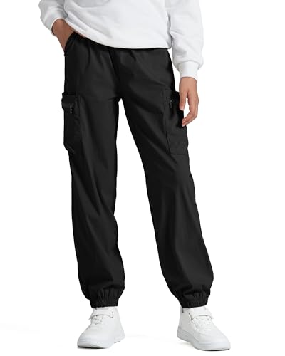 Kids Water-Resistant Cargo Hiking Pants - Black, 13-14 Years