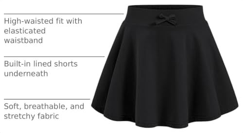 Girls Skirts Kids Casual Skorts Athletic Uniform Skirt with Pockets - 7-8 Years, Black