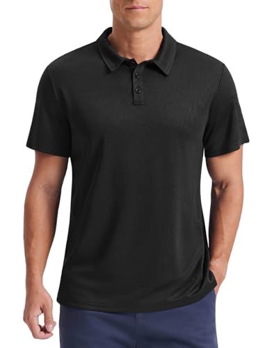 Men's Athletic Polo Shirt - Quick Dry Short Sleeve Black Medium
