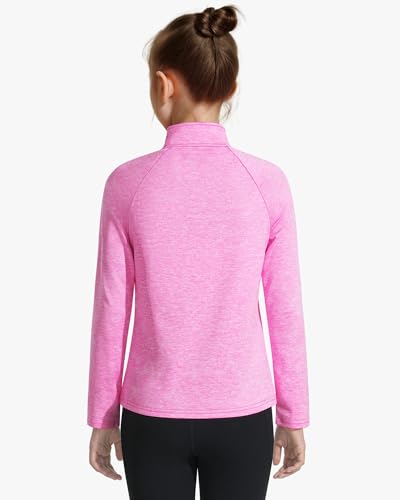 Girls Long Sleeve Athletic Shirt Quarter Zip Pullover for Sports - Pink 7-8 Years