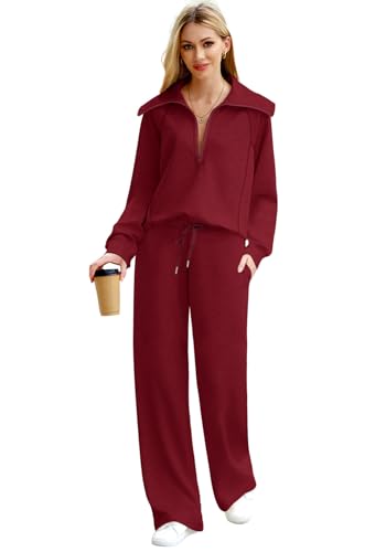 Women’s Lounge Sets 2025 Half Zip Sweatshirt & Wide Leg Pants - Red, Medium