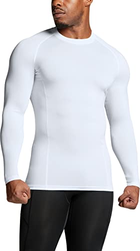 Men's UPF 50+ Long Sleeve Compression Shirt Water Sports Rash Guard 3 Pack Large White