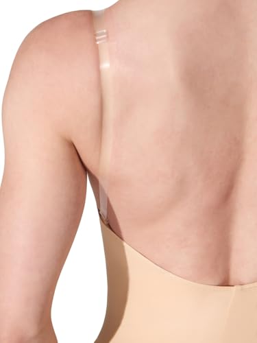 Women’s Camisole Leotard with Clear Adjustable Transition Straps - Large/Nude