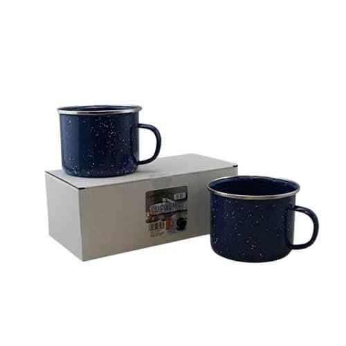 16oz Enamel Mugs 2-Pack - Versatile for Camping, Beach, Travel, Home, and Outdoor Use: Ideal for Hot/Cold Beverages, Soup, and More by Dependable Industries (Blue)