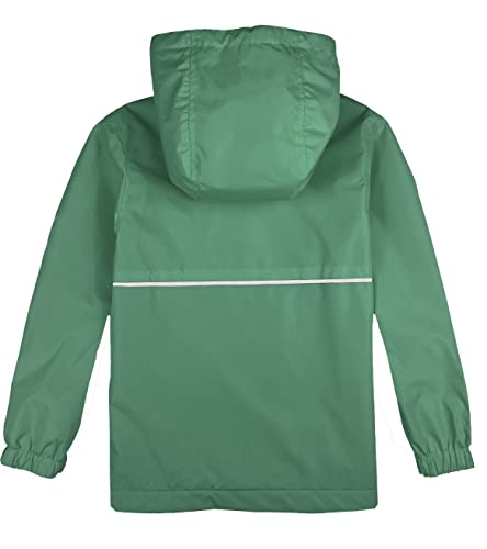 Kids Waterproof Hooded Rain Jacket with Fleece Lining - Green, 8-9 Years