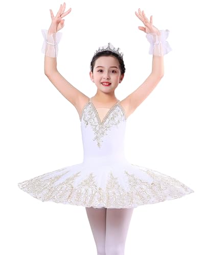 Girls White Camisole Skirted Ballet Leotard Tutu Dress - Size 8-9 Years