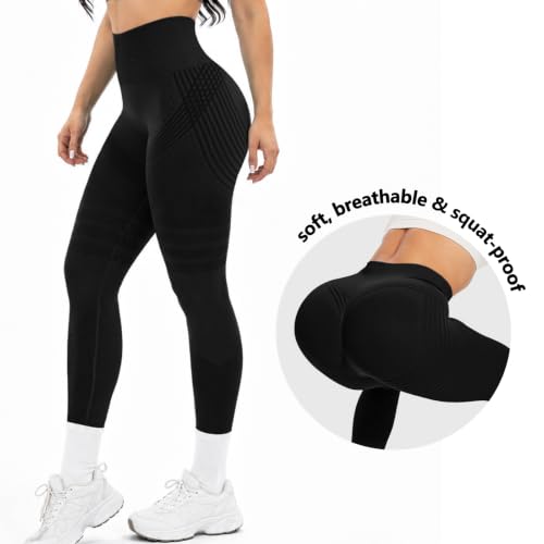 POWERASIA 3D Anti Cellulite Leggings for Women Medium Black Compression Yoga Pants