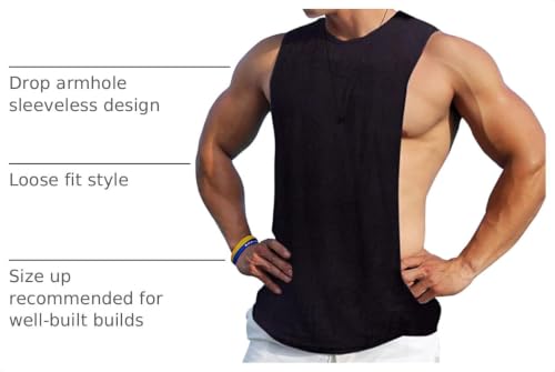 Men's Sleeveless Muscle Tank Top - Large Black Gym Activewear
