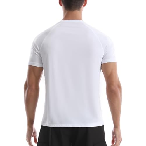 isnowood UPF 50+ Swim Shirts for Men, Sun Protection Short Sleeve Rash Guard Mens Quick Dry Surf Athletic Beach Shirt