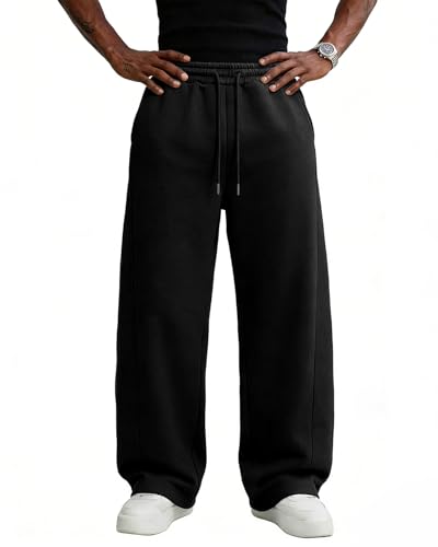 Men's Black Cotton Fleece Baggy Lounge Sweatpants Medium with Pockets