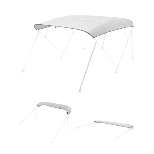 VEVOR Bimini Top Cover Replacement, Fit 4 Bow Boat 600D Polyester Canopy, Waterproof & Sun Protection Boat Awning Canopy with Storage Bag, 96" Lx(91"-96") W, Light Grey (Support Frame Not Included)