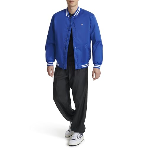 Champion mens Logo Striped-trim Varsity Jacket