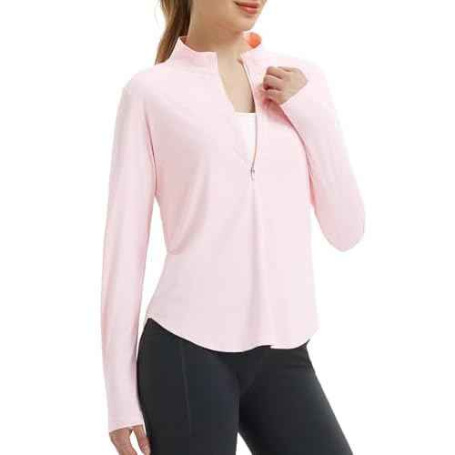 baleaf Women's Sun Shirts UPF50+ Half 1/4 Zip Shirt Rash Guard Long Sleeves SPF Lightweight Clothing UV Protection Hiking Top