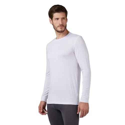 32 Degrees Heat Men's Lightweight Crew Base Layer Thermal Top | Form Fitting | Long Sleeve| 4-Way Stretch, White, X-Large