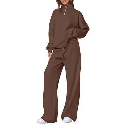 PRETTYGARDEN Womens Casual Two Piece Sets Fall 2025 Outfits Quarter Zip Sweatshirts Straight Leg Pants Sweatsuits Tracksuit