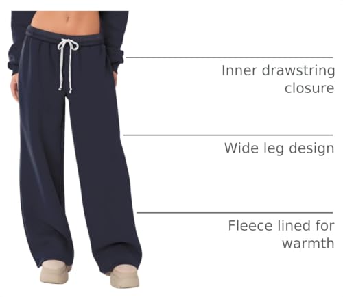 Women's Wide Leg Fleece-Lined Sweatpants - Navy Blue, Small